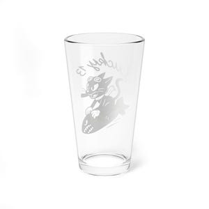 Lucky 13 Cat Pint Glass, WWII Nose Art Barware, Vintage Aviation Gift image 12