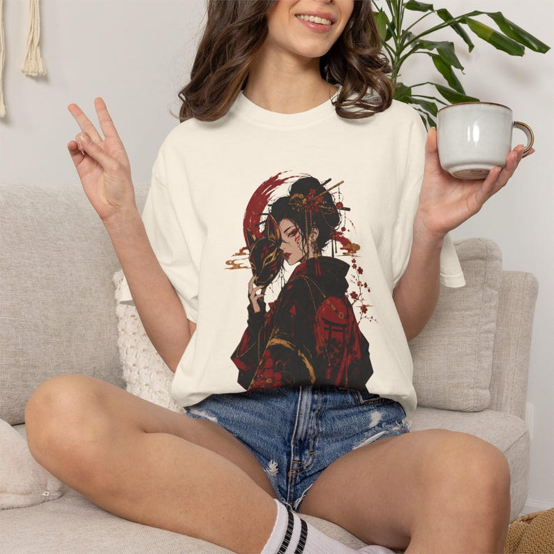 Kitsune Warrior Shirt, Japanese Fox Samurai Art, Dark Folklore Tee image 6