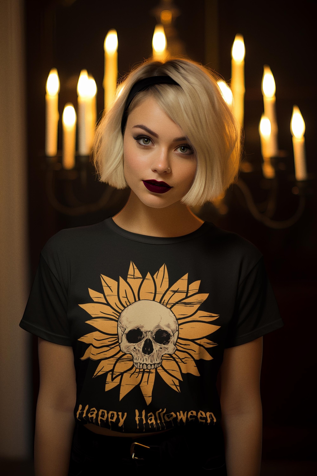 Sunflower skull gothic floral Halloween shirt