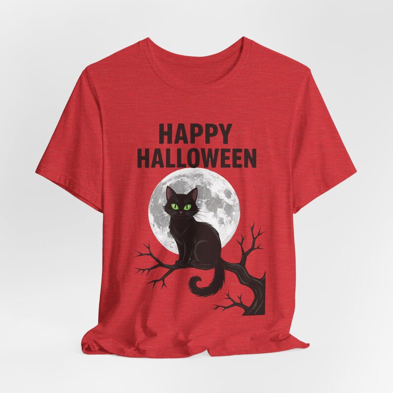 Koszulka z czarnym kotem na Halloween, koszulka w stylu gotyckim z pełnią księżyca, upiorny sezon zdjęcie 9