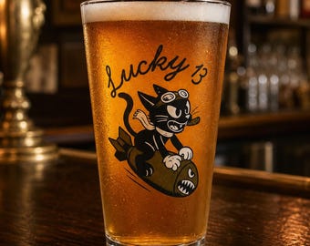 Szklanka do piwa Lucky 13 Cat, dekoracja nosa z czasów II wojny światowej, prezent z czasów lotnictwa