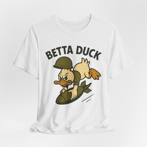 Betta Duck Bomb Rider T-Shirt: Retro Cartoon Military Nose Art Style image 7