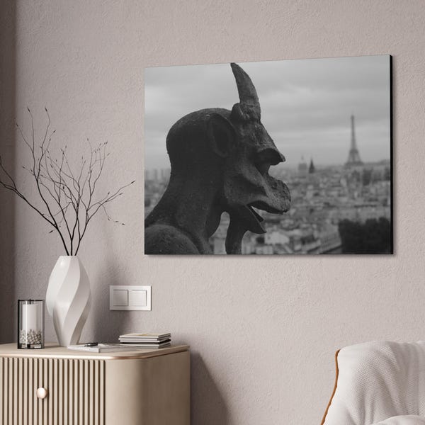 Paris Gargoyle Canvas Print: Gothic Eiffel Tower Photography