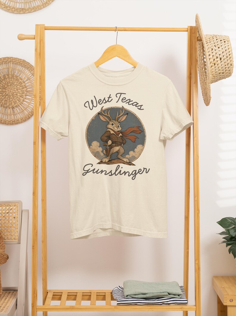 Jackalope Cowboy T-Shirt, West Texas Gunslinger Cryptid Tee image 3