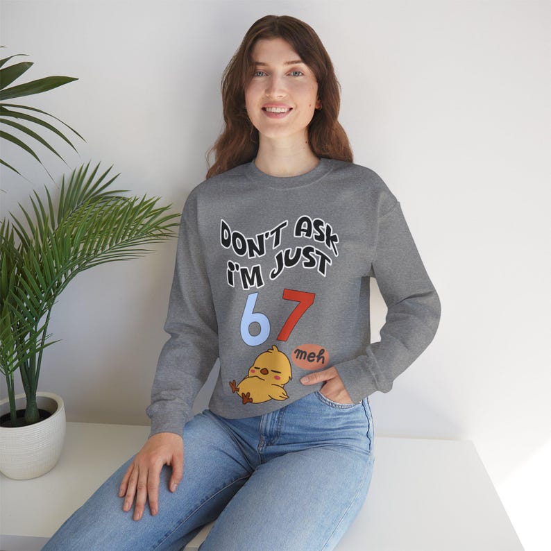 Funny Chick Meme Sweatshirt | "Don't Ask I'm Just 67 Meh" Crewneck image 7