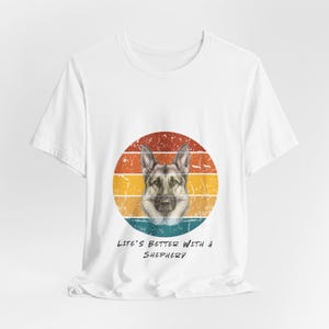 Personalize with your pup's name | Retro German Shepherd Illustration T-Shirt | Vintage Striped Dog Tee image 1