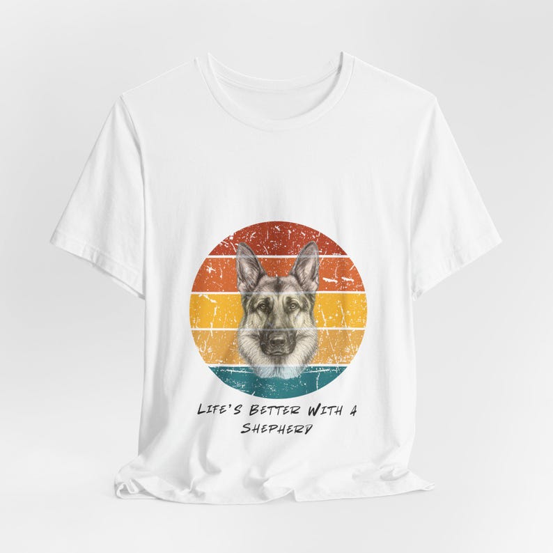 Personalize with your pup's name | Retro German Shepherd Illustration T-Shirt | Vintage Striped Dog Tee image 1