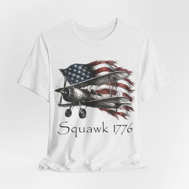 Camiseta de piloto de biplano Stearman, humor aeronáutico Squawk 1776, camiseta patriótica de aviador. imagen 8