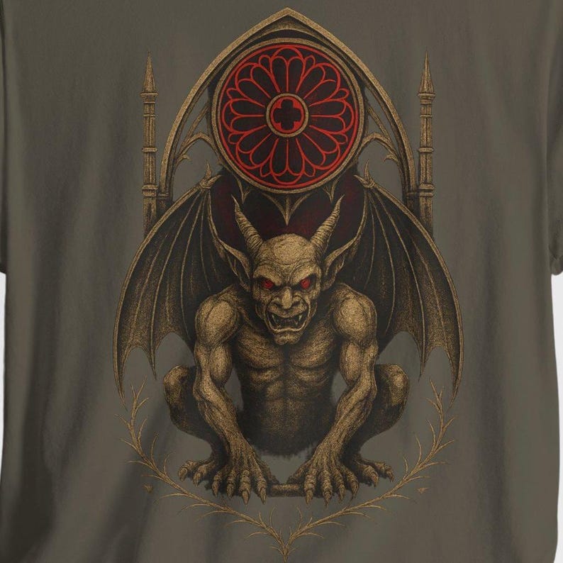 Gothic Gargoyle T-Shirt, Cathedral Guardian, Halloween Tee image 7
