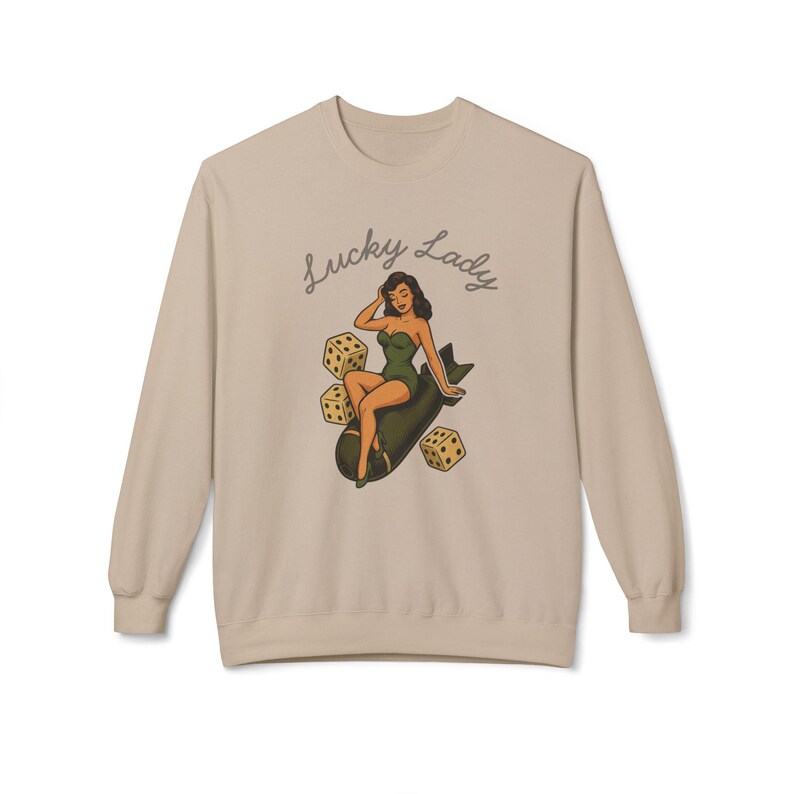 Vintage Pin Up Sweatshirt, WWII Nose Art Crewneck, Rockabilly Bombshell Aviation Top image 8