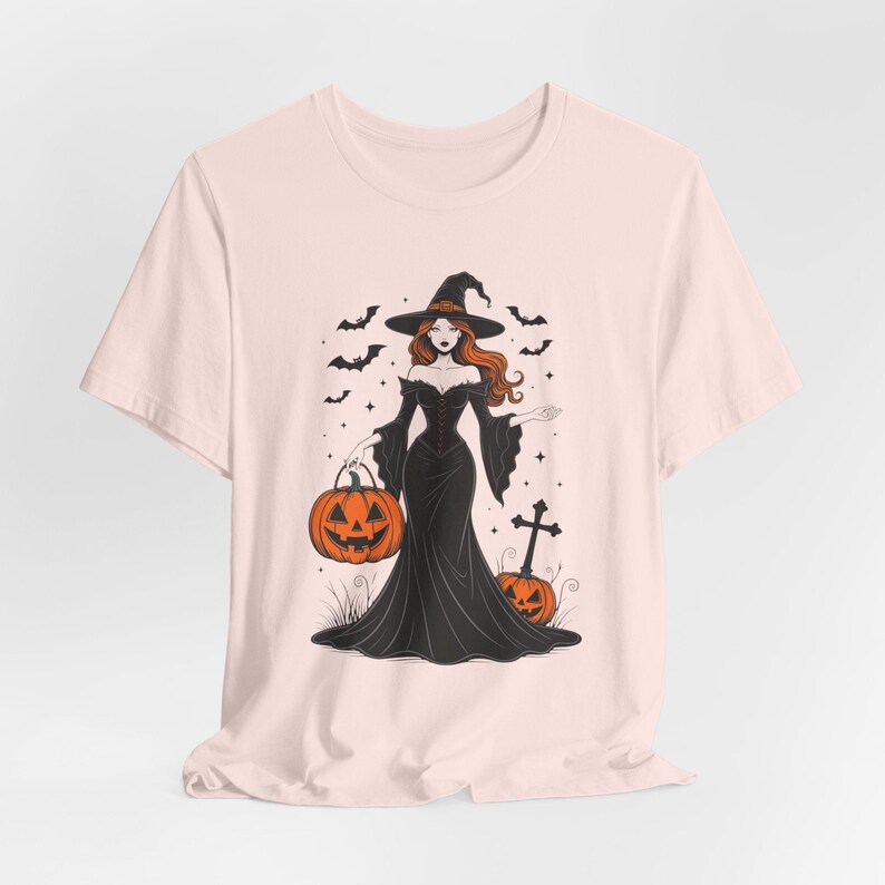 Seksowna koszulka z czarownicą na Halloween, koszulka z gotycką pinup, upiorny sezon zdjęcie 6
