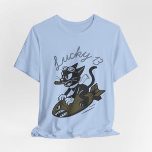 WWII Bomber Nose Art T-Shirt | Lucky 13 Cartoon Cat | Vintage Aviation Pilot Gift image 10