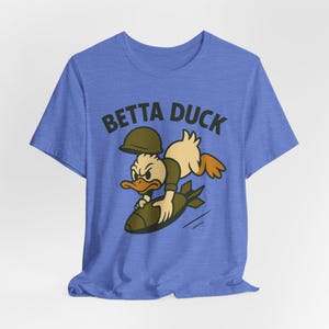 Betta Duck Bomb Rider T-Shirt: Retro Cartoon Military Nose Art Style image 12