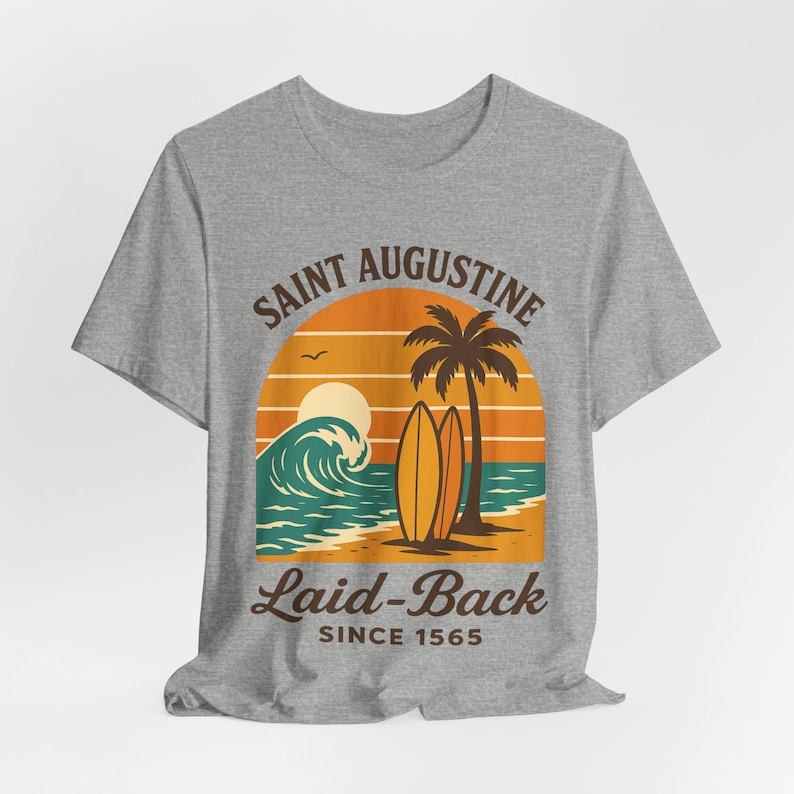 Saint Augustine Florida T-Shirt: Retro Sunset Surf Beach Coastal Vacation image 7
