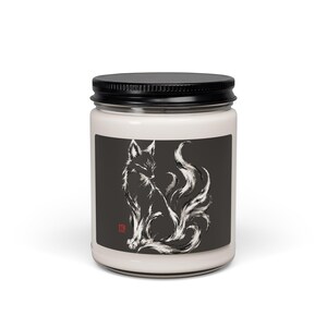 Kitsune Soy Candle, Japanese Fox Spirit Gift, Sumi-e Yokai Decor image 9