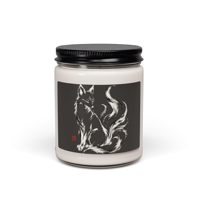 Kitsune Soy Candle, Japanese Fox Spirit Gift, Sumi-e Yokai Decor image 9