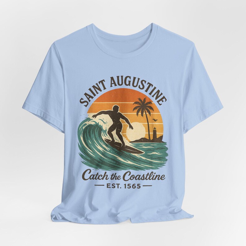 St. Augustine Surf T-Shirt: Retro Sunset Beach, Florida Souvenir image 7