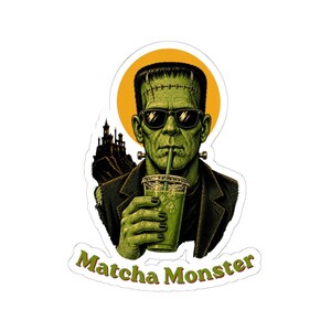 Matcha Monster Sticker, Grappige Groene Thee Sticker, Retro Horror Kunst afbeelding 4