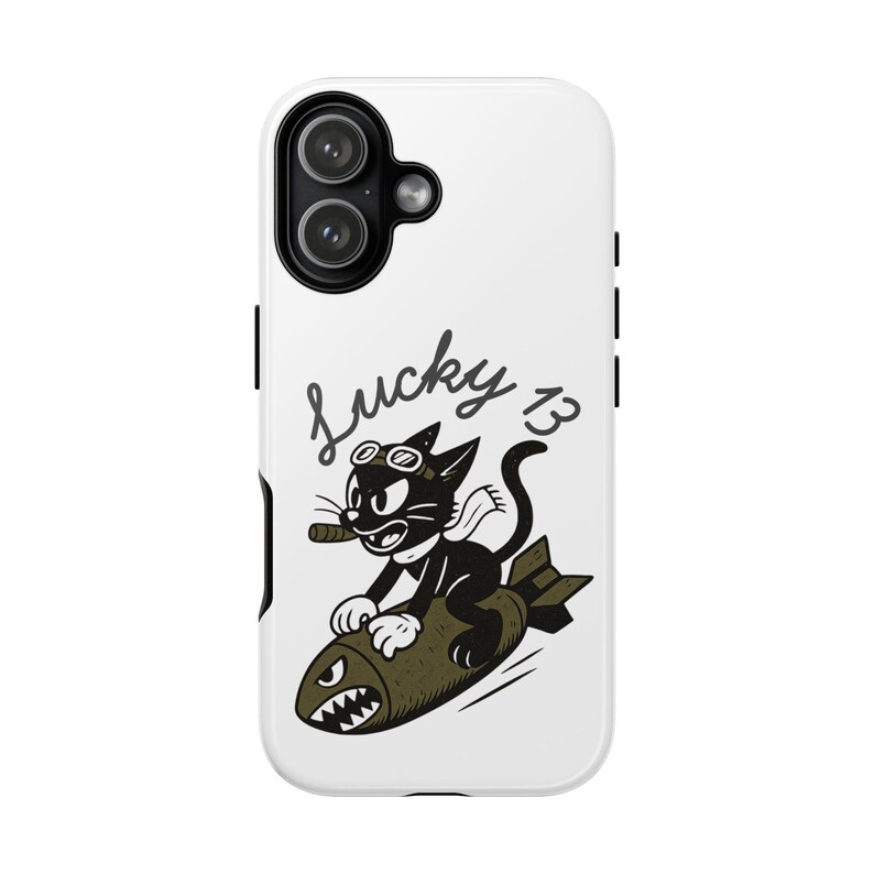Handyhülle mit Glückszahl 13, Nasenkunst-Design aus dem Zweiten Weltkrieg, Retro-Tattoo-Katze Bild 5