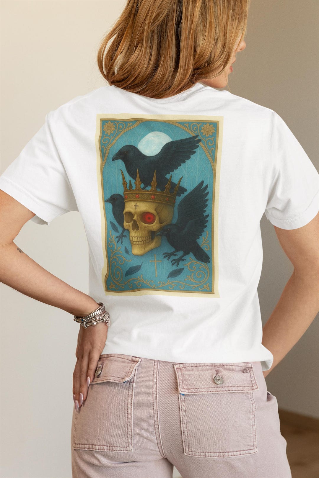 Gothic crow skull witchy memento mori raven tee