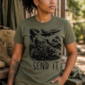 Camiseta Skull Soldier Send It, Camiseta táctica militar imagen 9
