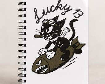 Notatnik pilota Lucky 13, dziennik sztuki nosa z czasów II wojny światowej, bomba retro dla kota