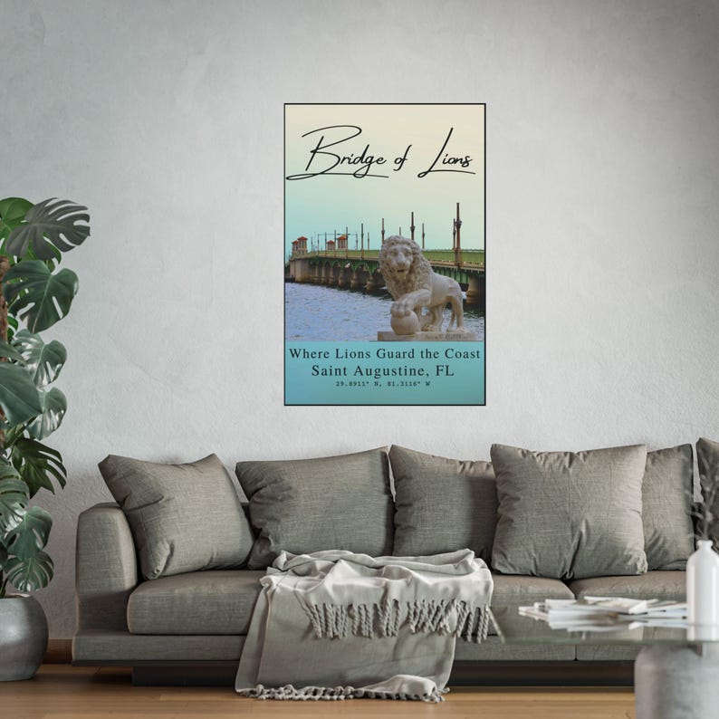 Vintage St. Augustine Print: Bridge of Lions, Florida Coastal Art image 3