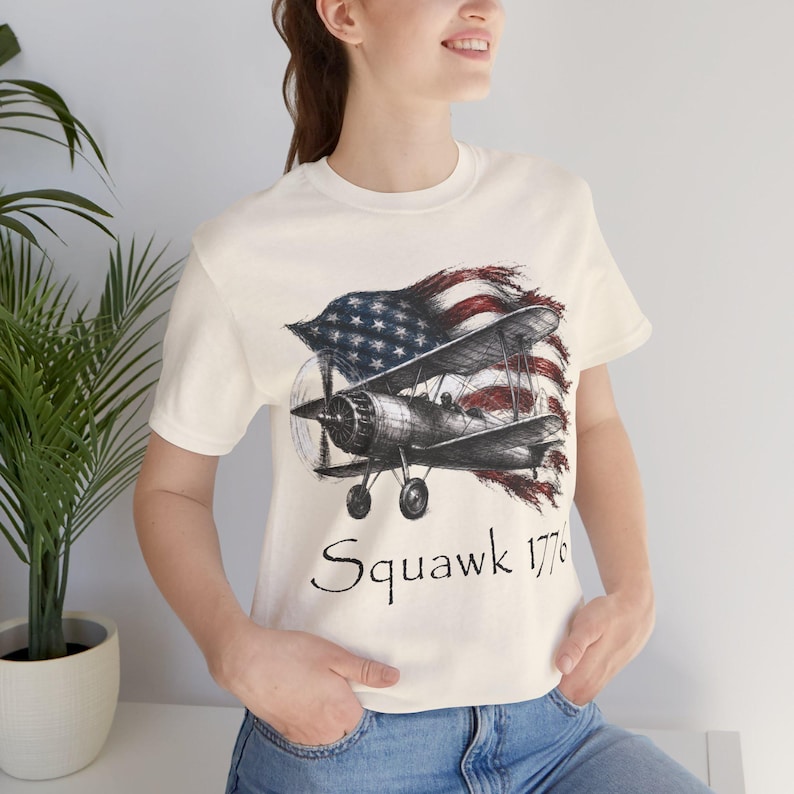 Squawk 1776 Aviation Heritage Stearman Biplane t-shirt by SunSpun Creations