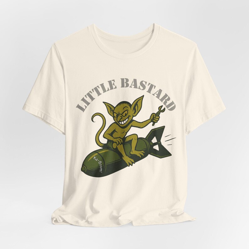 WWII Nose Art T-Shirt | Gremlin Little Bastard | Vintage Aviation Pilot Gift image 3