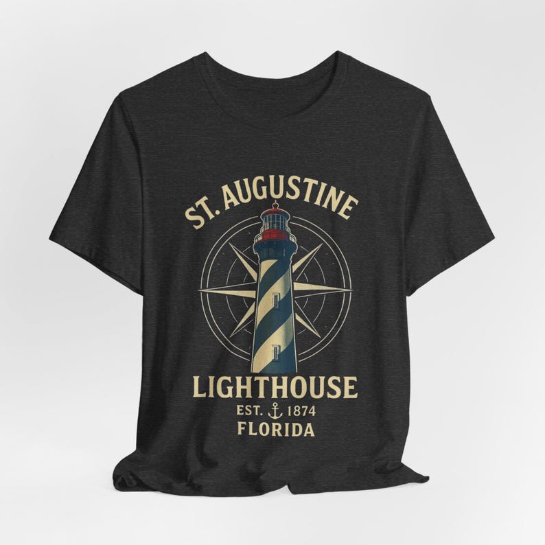 St. Augustine Lighthouse T-Shirt: Vintage Nautical Compass Florida Coastal image 7