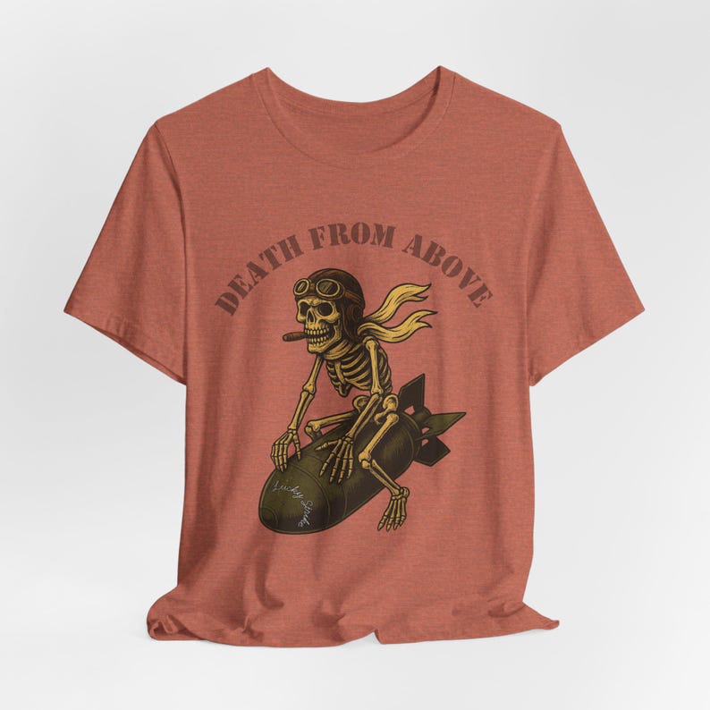 WWII Bomber Nose Art T-Shirt: Lucky Strike Skull Pilot image 4