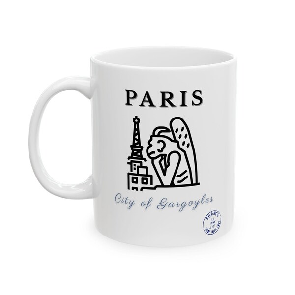 Gothic Gargoyle Eiffel Tower Paris Mug, Dark Academia Ceramic Coffee Cup