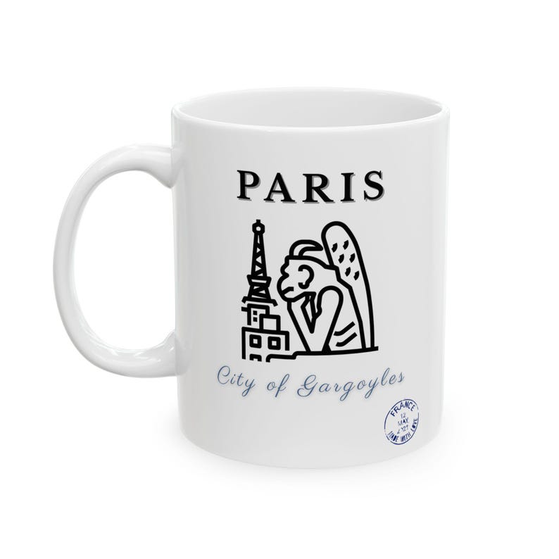 Gothic Gargoyle Eiffel Tower Paris Mug, Dark Academia Ceramic Coffee Cup image 1