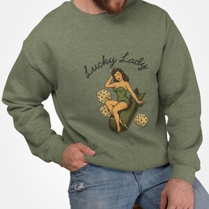 Vintage Pin Up Sweatshirt, WWII Nose Art Crewneck, Rockabilly Bombshell Aviation Top image 5