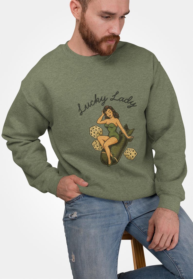 Vintage Pin Up Sweatshirt, WWII Nose Art Crewneck, Rockabilly Bombshell Aviation Top image 5