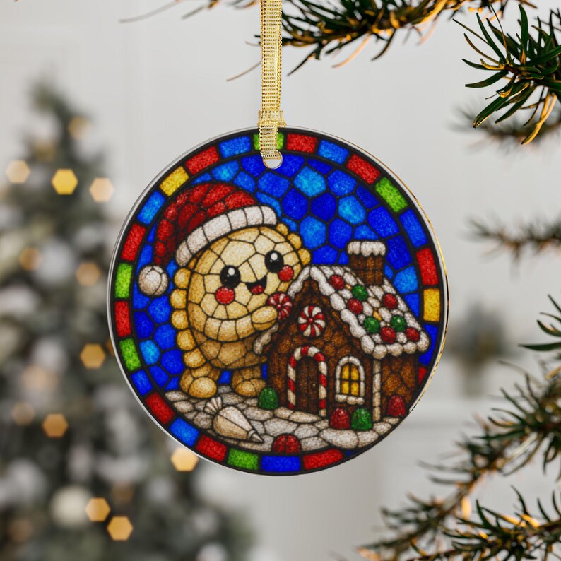 Pierogi Santa Acrylic Ornament, Stained Glass Style, Polish Christmas Decor image 4