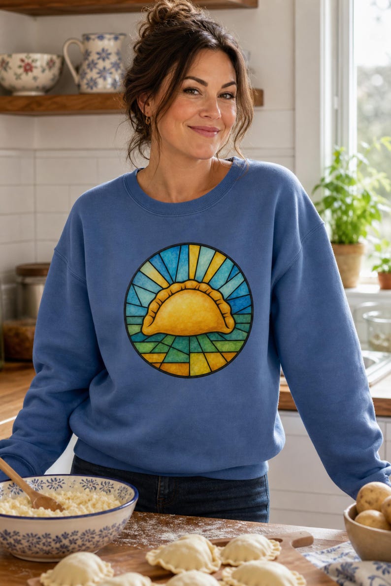 Pierogi Stained Glass Sweatshirt | Pittsburgh Polish Food Art Crewneck image 1