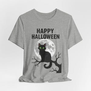 Koszulka z czarnym kotem na Halloween, koszulka w stylu gotyckim z pełnią księżyca, upiorny sezon zdjęcie 7