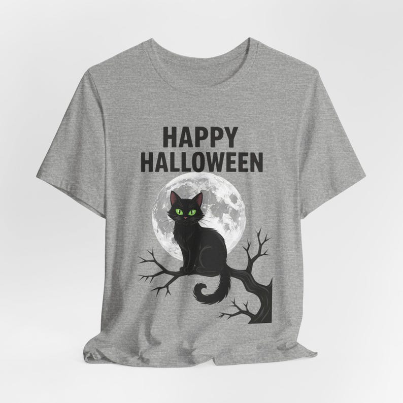 Koszulka z czarnym kotem na Halloween, koszulka w stylu gotyckim z pełnią księżyca, upiorny sezon zdjęcie 7