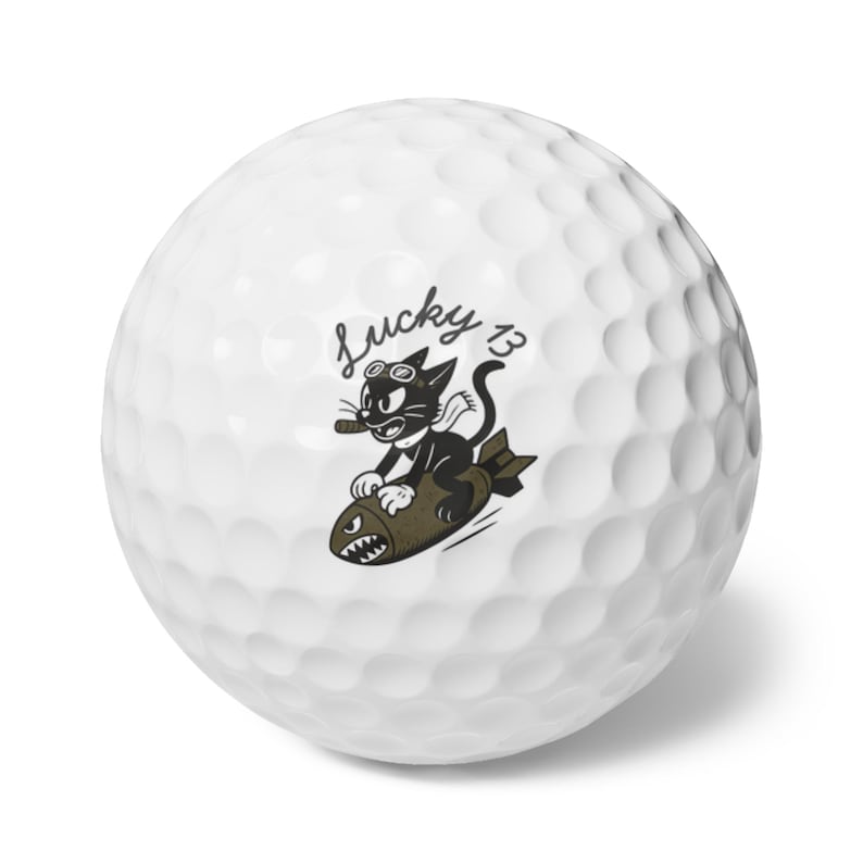 Lucky 13 Golf Balls Set, WWII Nose Art Design, Aviation Golfer image 1