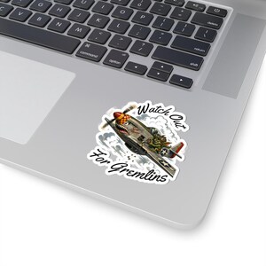 WWII Nose Art Gremlin Sticker, Vintage Warbird Aviation Decal, Pilot Gift image 5