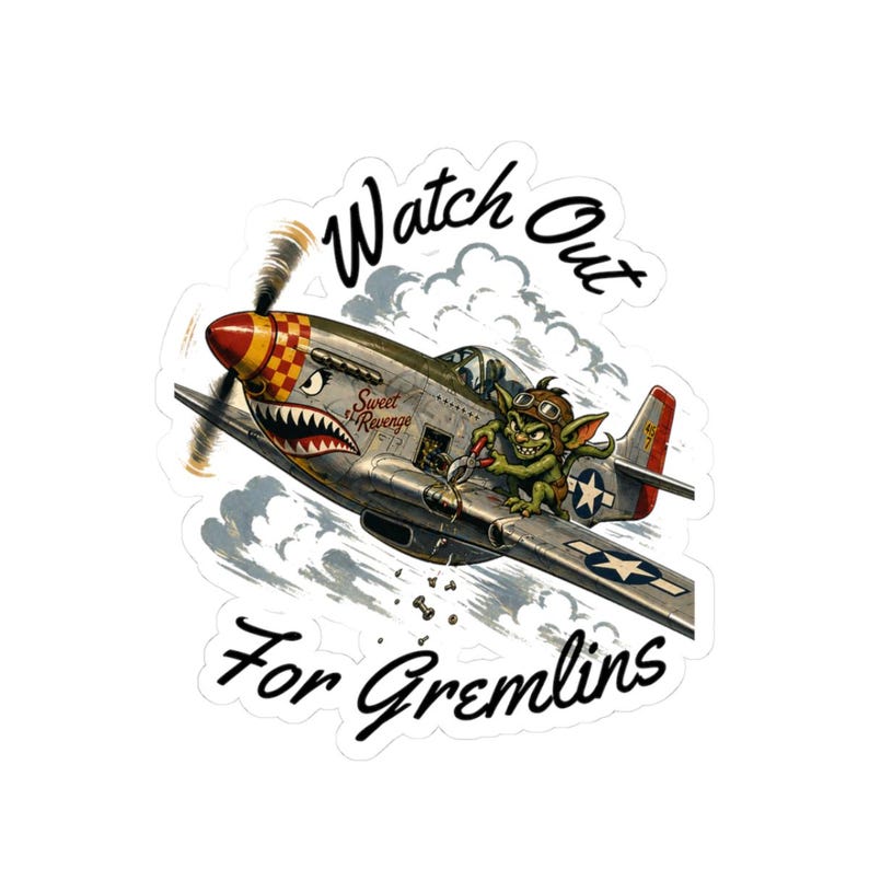 Watch Out For Gremlins WWII nose art sticker - vintage aviation decal - SunSpun Creations