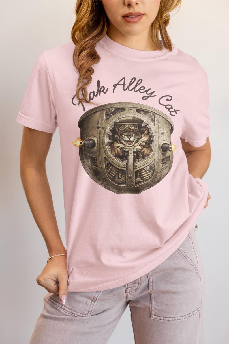 第二次世界大戦爆撃機ノーズアートTシャツ｜フラックアレイキャットボール砲塔ガンナー｜ビンテージ航空 画像 2