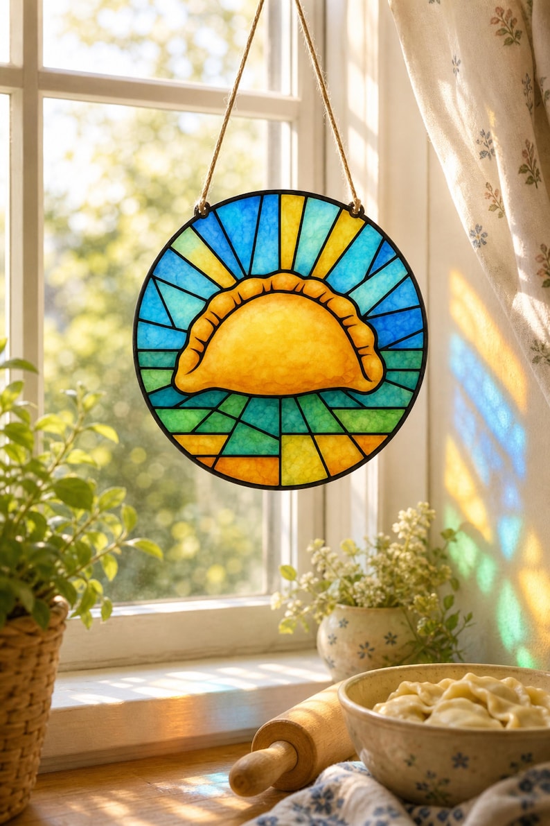 Adorno acrílico de pierogi, estilo vidriera, comida polaca y decoración de Pittsburgh imagen 1