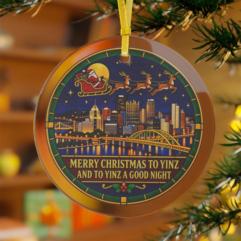 Pittsburgh Yinz Crystal Glass Ornament, Steel City Holiday Keepsake image 1