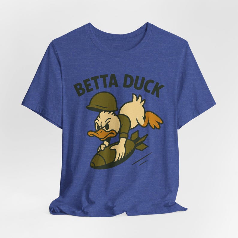 Betta Duck Bomb Rider T-Shirt: Retro Cartoon Military Nose Art Style image 13