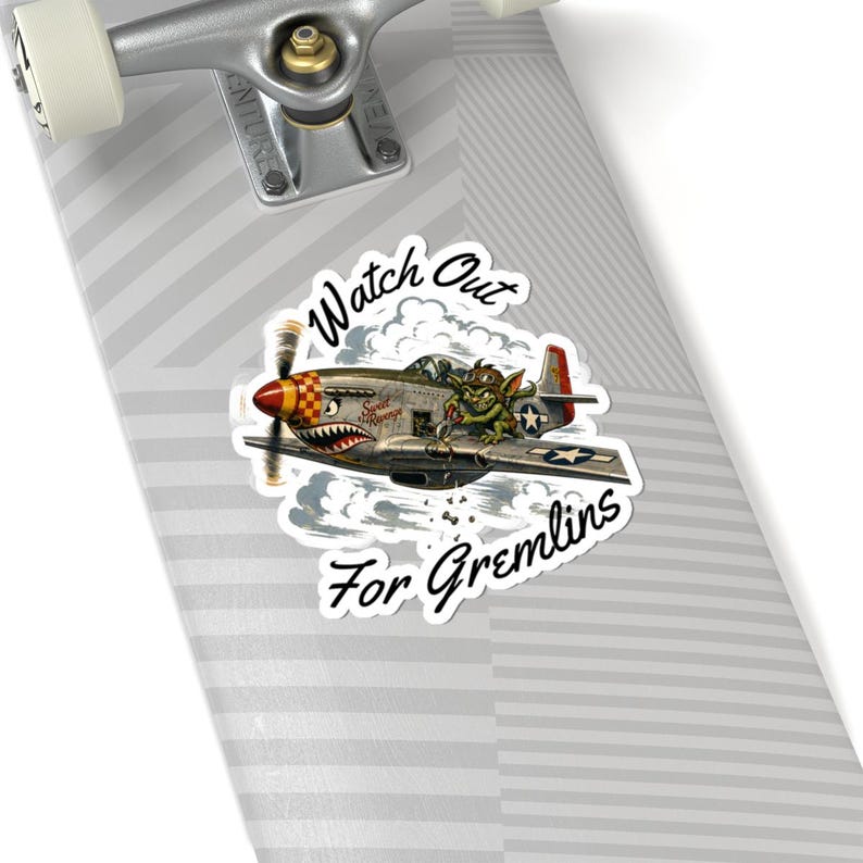 WWII Nose Art Gremlin Sticker, Vintage Warbird Aviation Decal, Pilot Gift image 6