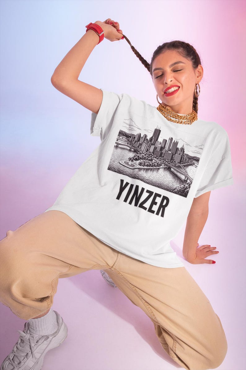 Pittsburgh Skyline T-Shirt | Black & White Yinzer Graphic image 3