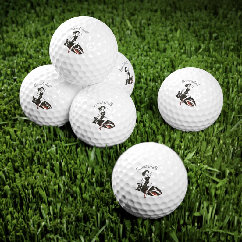 Bombshell Pin-Up Golf Balls Set of 6, Vintage Aviation Nose Art image 3