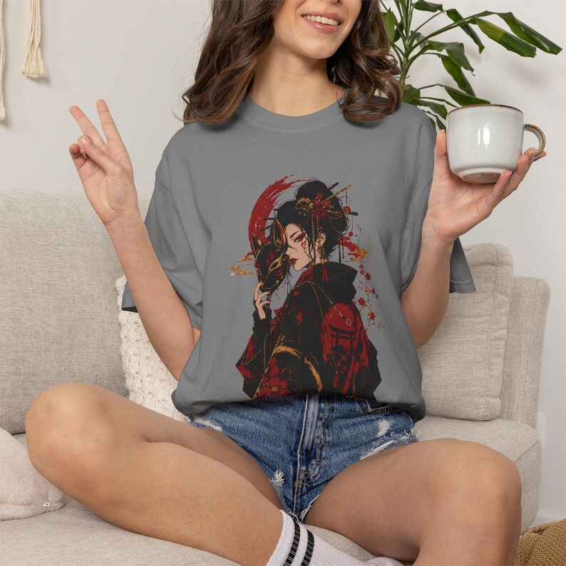 Kitsune Warrior Shirt, Japanese Fox Samurai Art, Dark Folklore Tee image 7